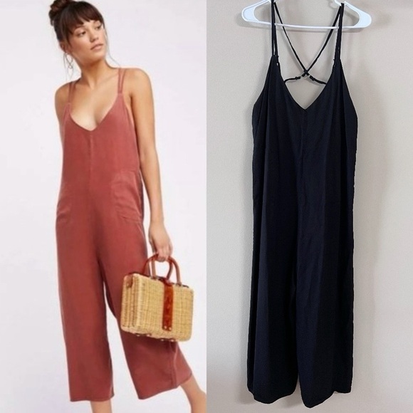 Free People Black Wide Leg Crop Strappy Jumpsuit - Picture 1 of 8